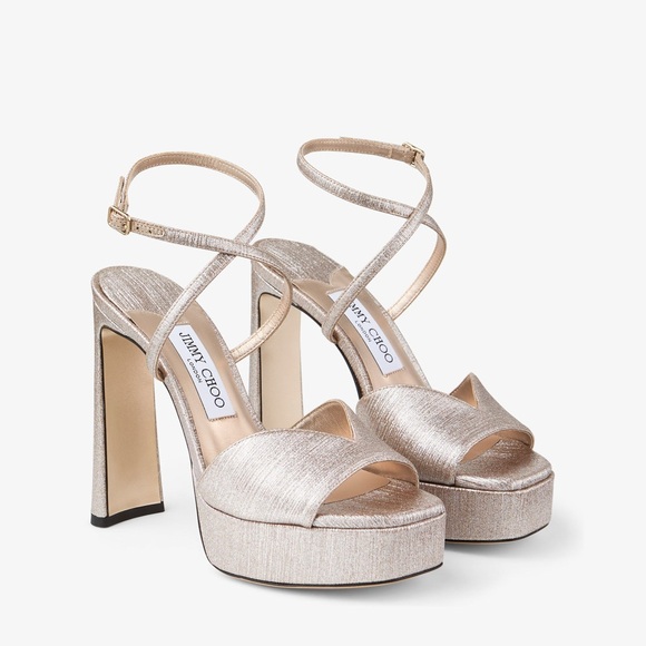 New JIMMY CHOO Karli 125 glitter platform sandals $1,125 37.5 - Picture 1 of 14